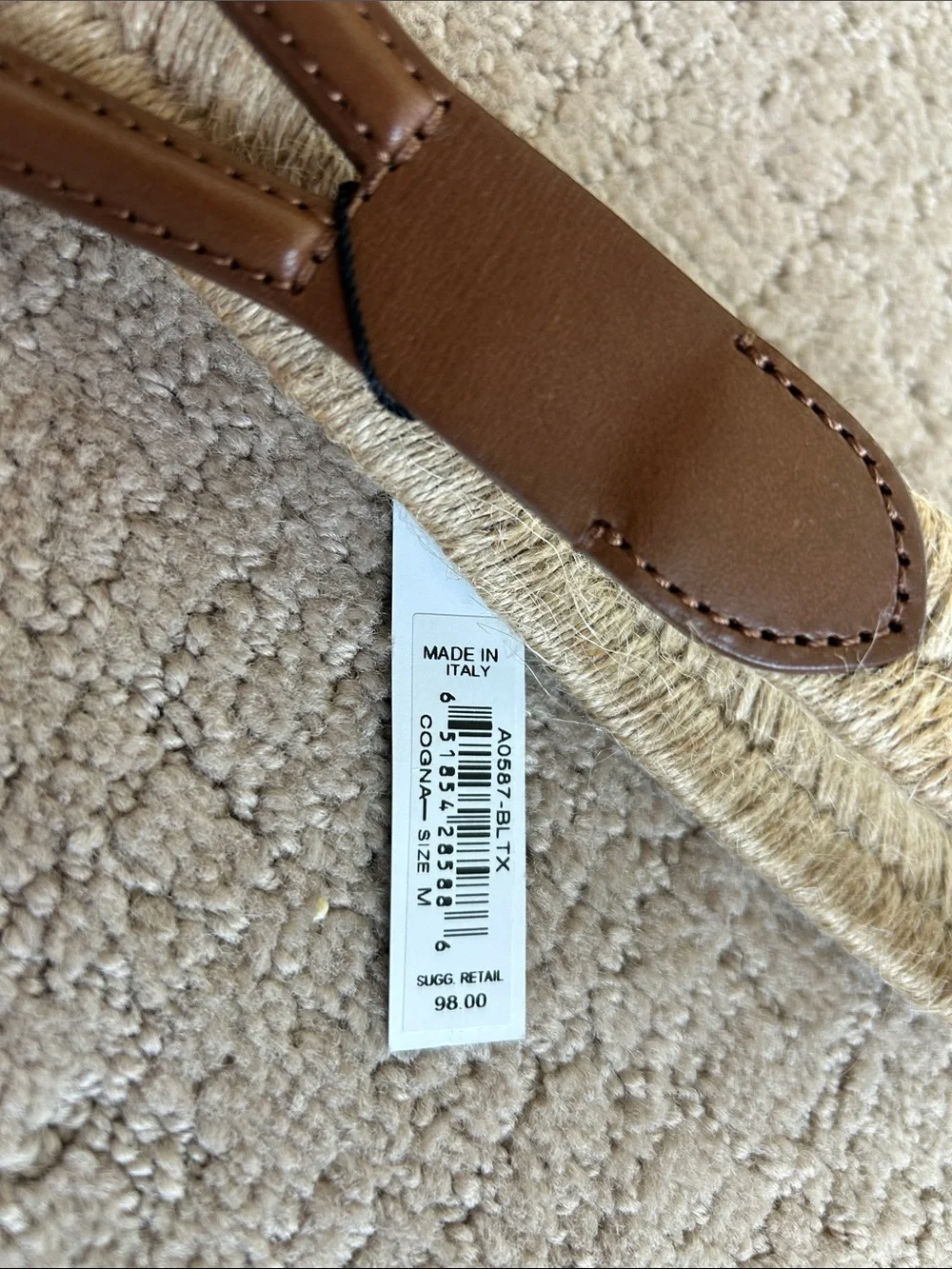 Lafayette 148 New York Natural Straw Belt with Brown Leather Trim